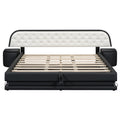 Queen Size Storage Upholstered Tufted Hydraulic Platform Bed With 2 Nightstands And Usb, Black Box Spring Not Required Queen Black Wood Bedroom Bed Frame Faux Leather Upholstered