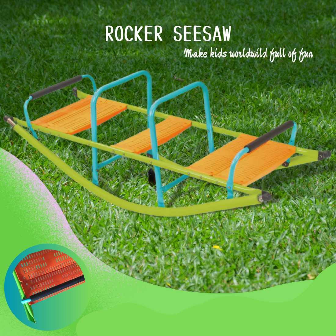 Xss008 High Quality Kids Seesaw Plastic Seat Playground Equipment Cute Baby Plastic Rocker Outdoor Children Blue And Green Steel Tube For Kids Age 3 Green Steel