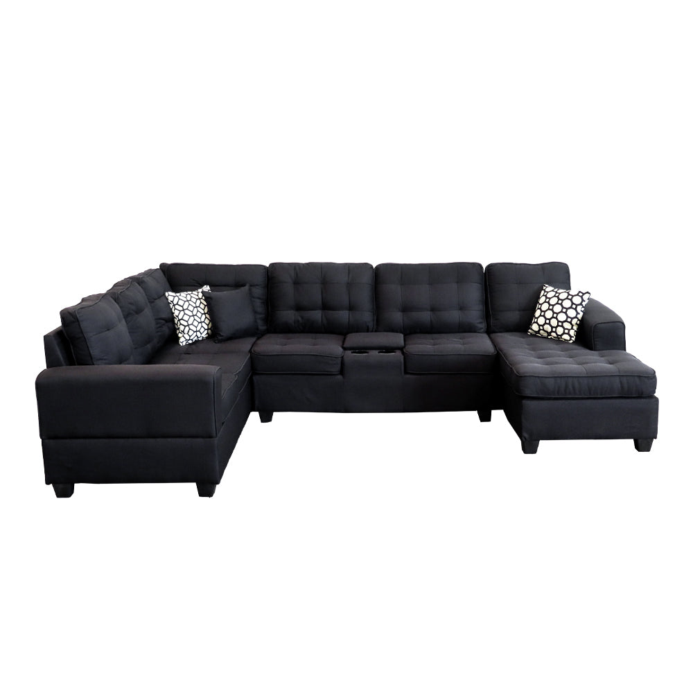 Brigham U Shaped Sectional Black Black Polyester 5 Seat