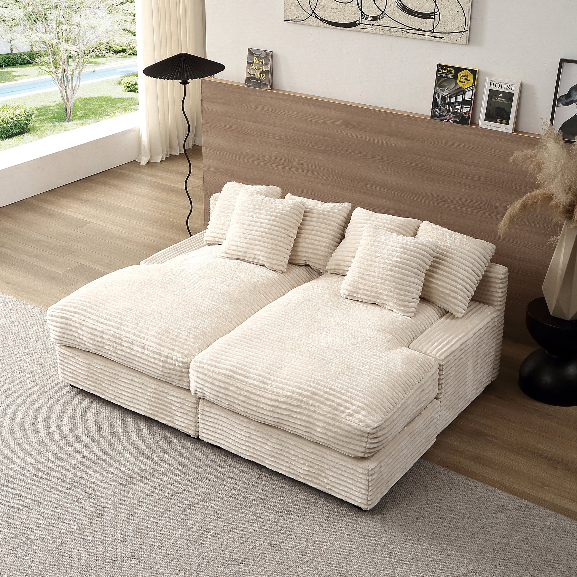 74.8" Modern Luxury Twins Sofa Couch For Living Room Quality Corduroy Upholstery Sleeper Sofa Bed Daybed Beige Beige Corduroy 2 Seat