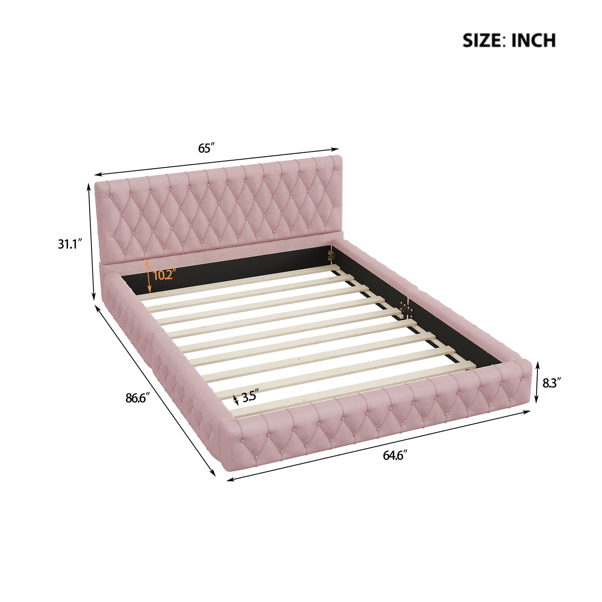 Queen Size Upholstered Bed With Tufted Headboard, Modern Velvet Platform Bedno Box Spring Required, Pink Queen Pink Solid Wood Mdf