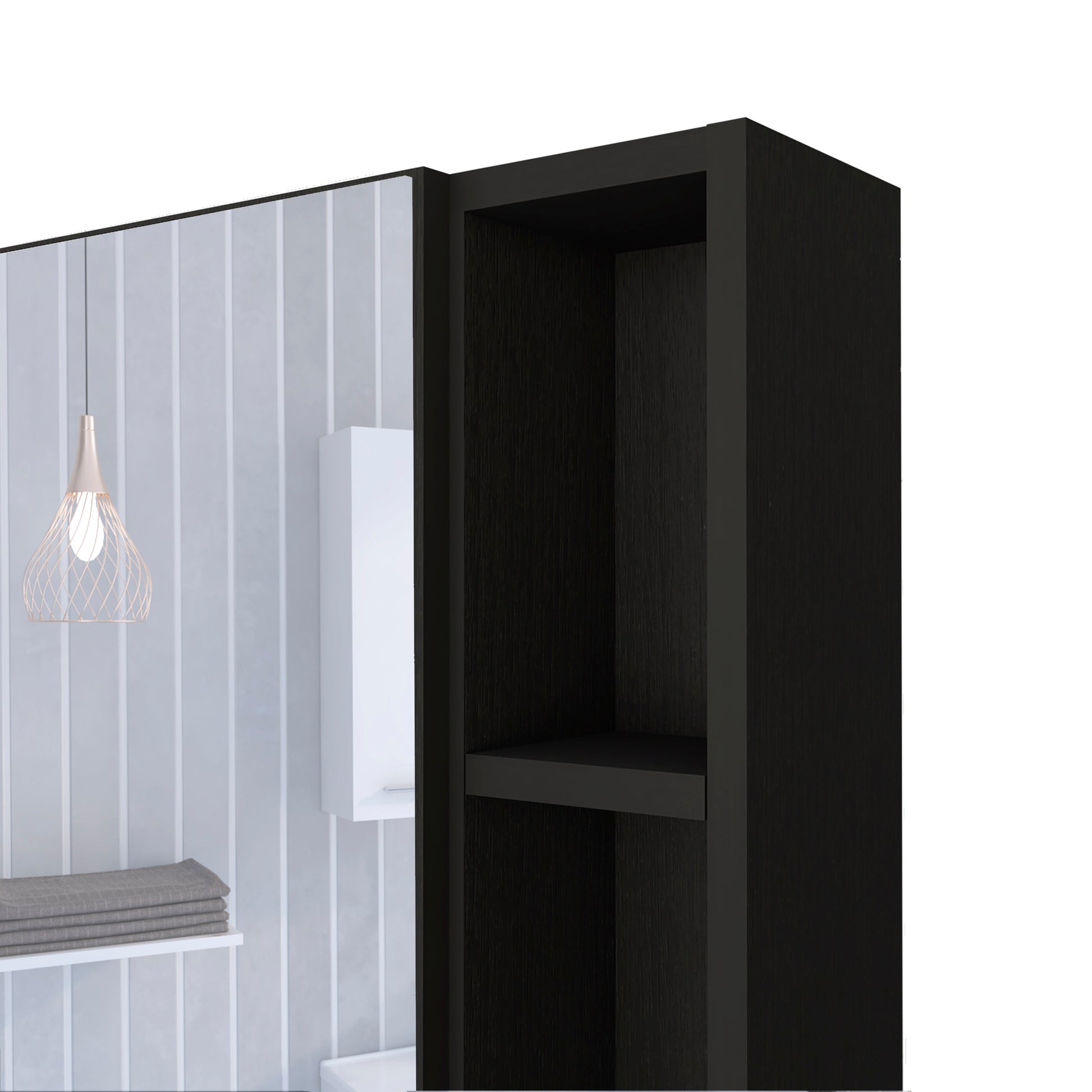 Medicine 18H" Single Door Cabinet, Two External Shelves, Three Interior Shelvesblack Black Particle Board Particle Board