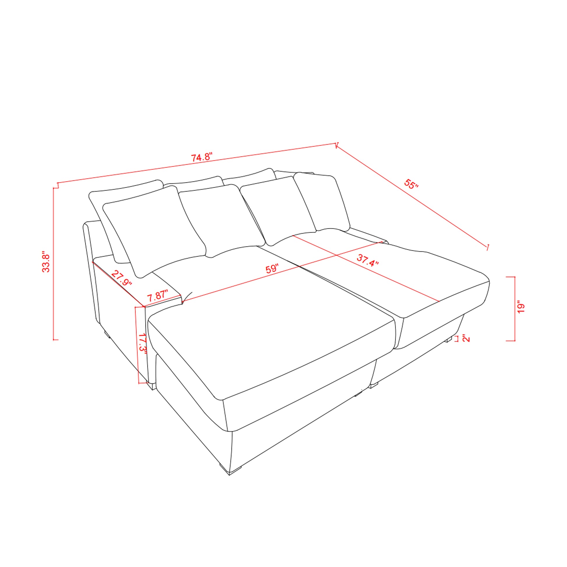 74.8" Modern Luxury Twins Sofa Couch For Living Room Quality Corduroy Upholstery Sleeper Sofa Bed Daybed Grey Grey Corduroy 2 Seat