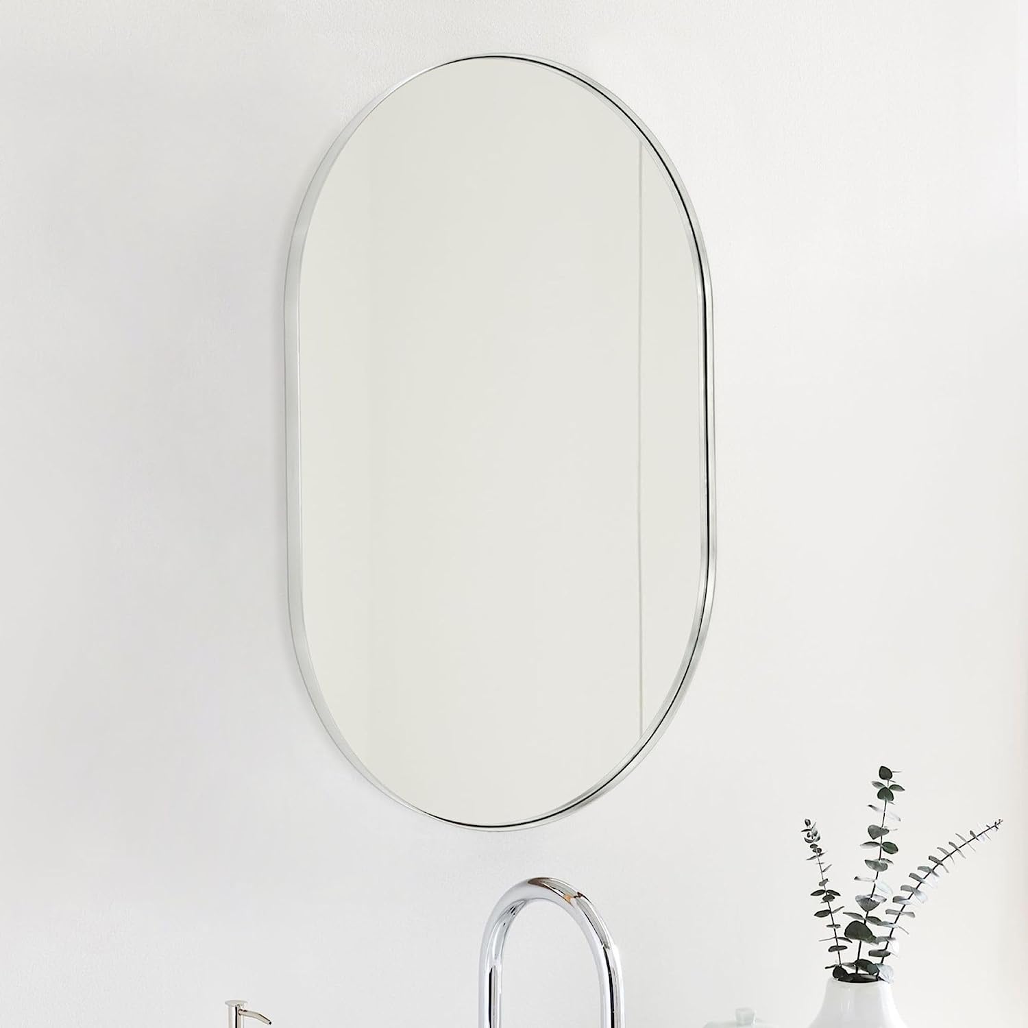 Silver 20 X 33 Inch Metal Oval Mirror Silver Classic Mdf Glass Aluminium Alloy