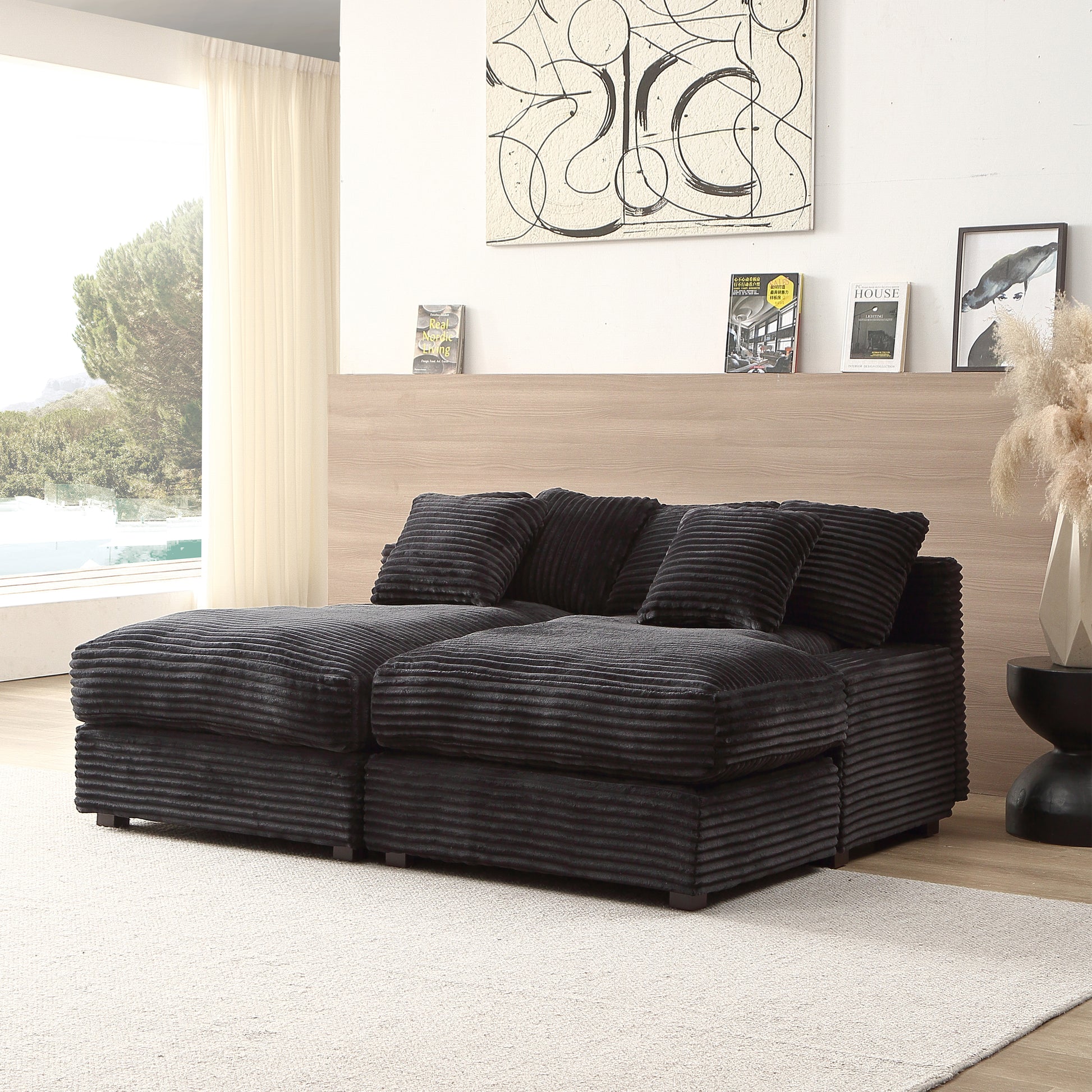 74.8" Modern Luxury Twins Sofa Couch For Living Room Quality Corduroy Upholstery Sleeper Sofa Bed Daybed Black Black Corduroy 2 Seat