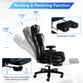 Big And Tall Office Chair, Back Support Office Chair, Glossy Pu Leather Executive Office Chair, Reclining Office Chair, Office Chair With Retractable Footrest And Liftable Padded Armrest Iron Black Leather