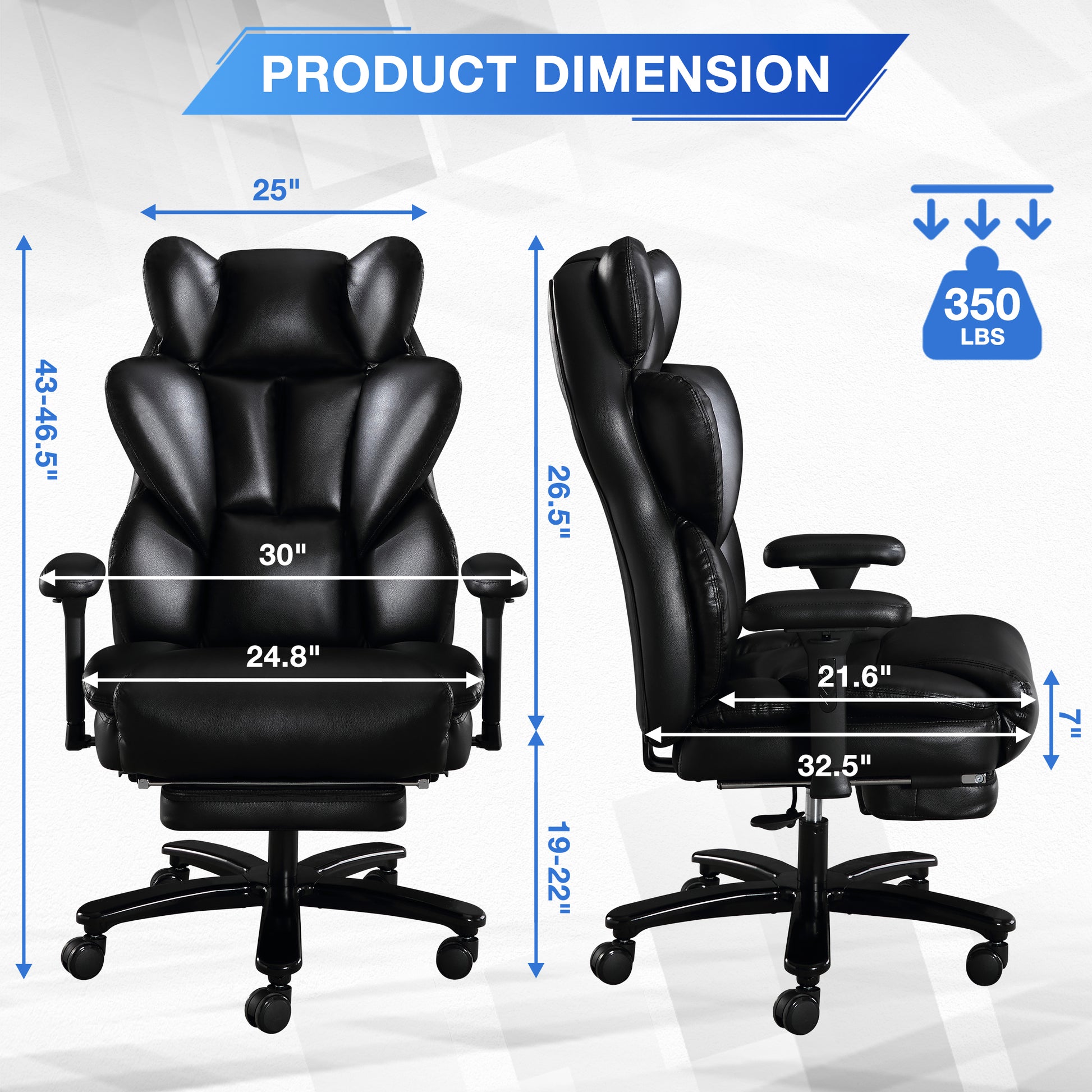 Big And Tall Office Chair, Back Support Office Chair, Glossy Pu Leather Executive Office Chair, Reclining Office Chair, Office Chair With Retractable Footrest And Liftable Padded Armrest Iron Black Leather