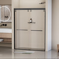 56 60 in. W x 76 in. H Semi Frameless Shower Door matte black-bathroom-stainless steel