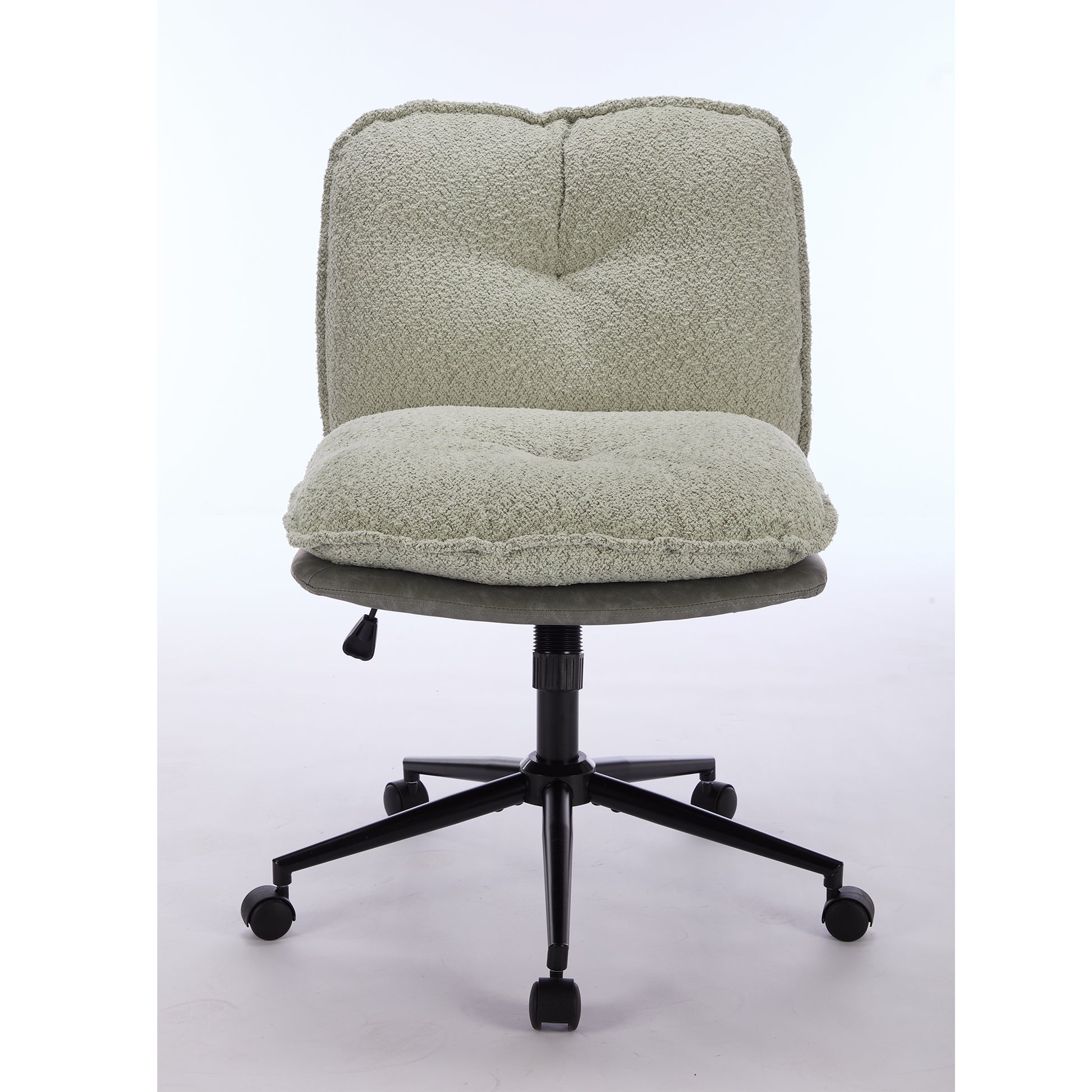 Oversize Seat Cirss Cross Chair With Wheels, Elegant Design Computer Chair, Adjustable Height 360 Rolling Swivel Home Office Chair For Small Space, Dressing Room, Living Room Gray Green Gray Primary Living Space Casual Foam Pu Leather