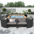 Spa Surround Spa Frame Quadrilateral Outdoor Rattan Sectional Sofa Set With Mini Sofa, Wooden Seats And Storage Spaces, Grey Yes Grey Water Resistant Frame Water Resistant Cushion Garden & Outdoor Sectional Seating Groups Foam Rattan Waterproof Fabric