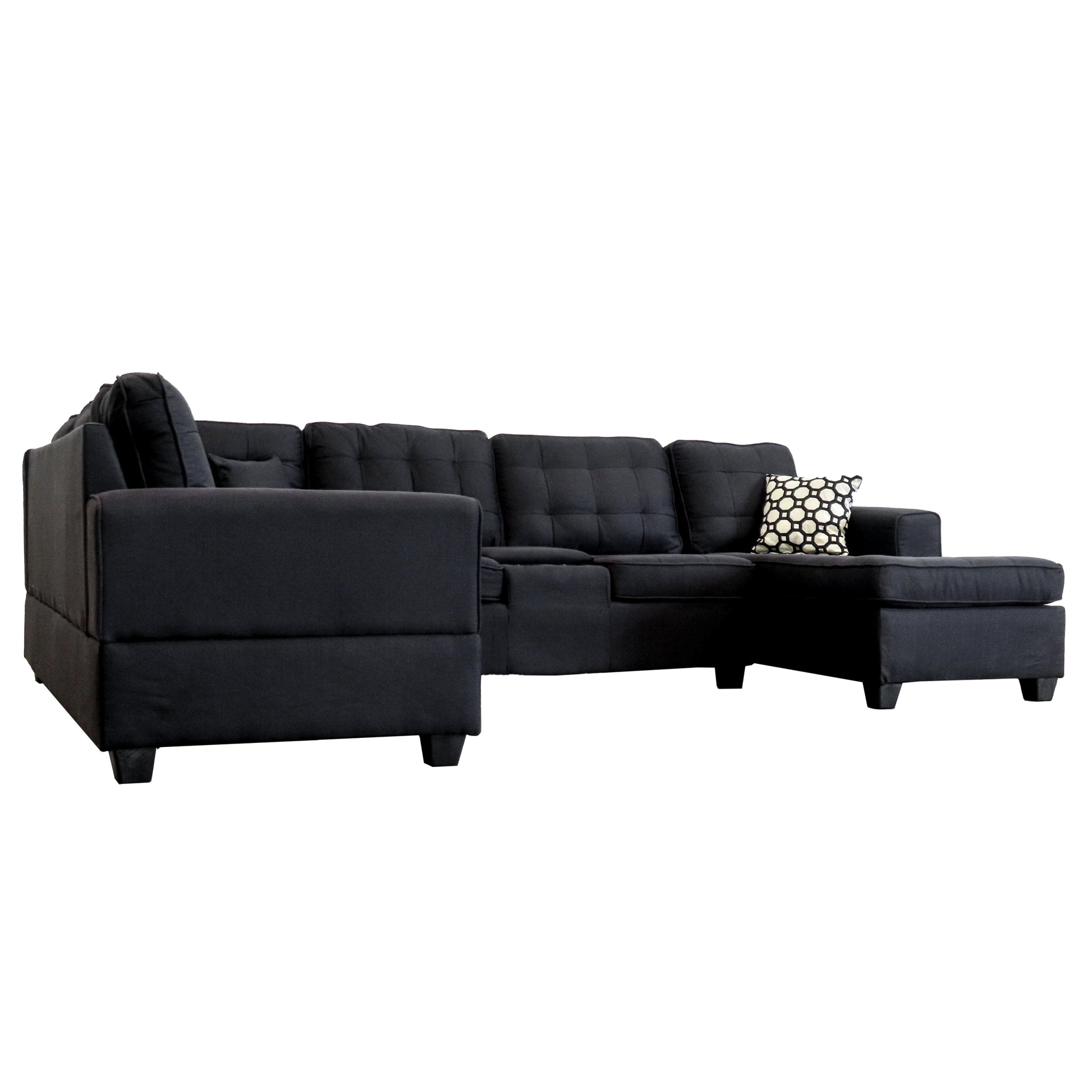 Brigham U Shaped Sectional Black Black Polyester 5 Seat