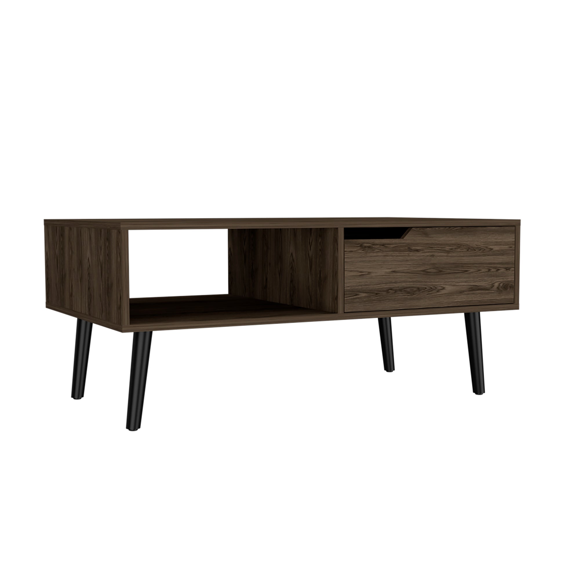 Coffee Table, One Open Shelf, One Drawer, Dark Walnut Brown Particle Board Particle Board