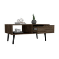 Coffee Table, One Open Shelf, One Drawer, Dark Walnut Brown Particle Board Particle Board