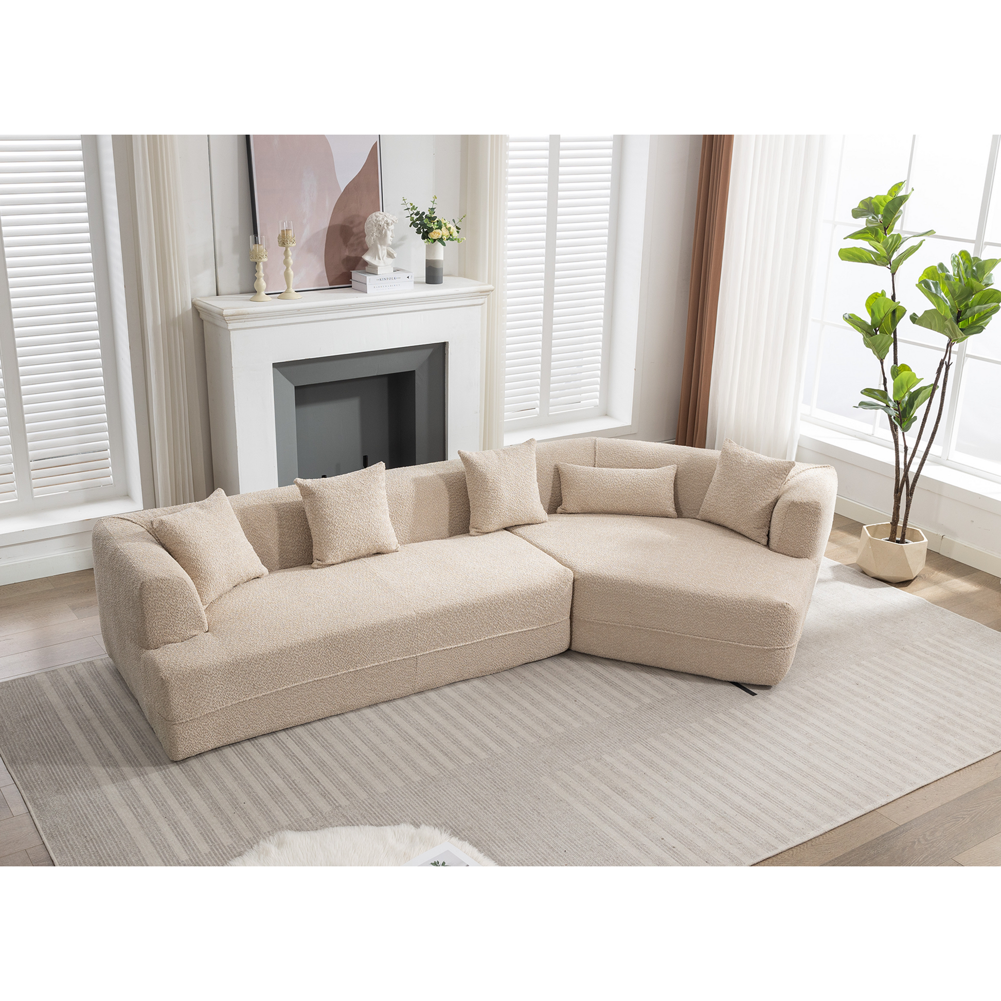 Modular Living Room Sofa Set, Modern Minimalist Style Sofa, Salon Upholstered Sleeper Sofa, 2 Pc Free Combination, Round Fiber Fabric, Anti Wrinkle Fabric, Brown Light Brown Polyester Primary Living Space Medium Soft Tight Back Flared Arms Fiber Foam