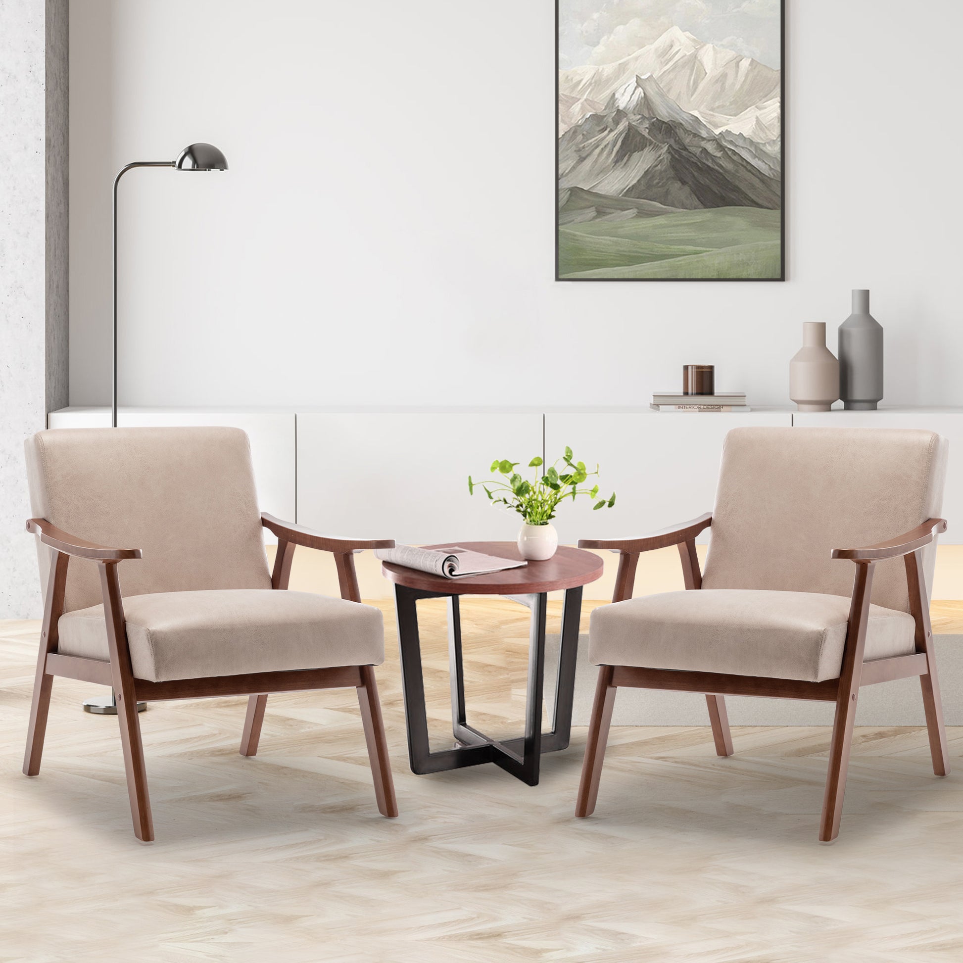 Mid Century Modern Chair, Living Room Chair With Solid Wood Frame, Accent Chair Extra Thick Backrest, Wingback Chair For Bedroom, Reading Room, Living Room, Lounge Chair Indoor Light Camel Primary Living Space Mid Century Modern Foam Fabric