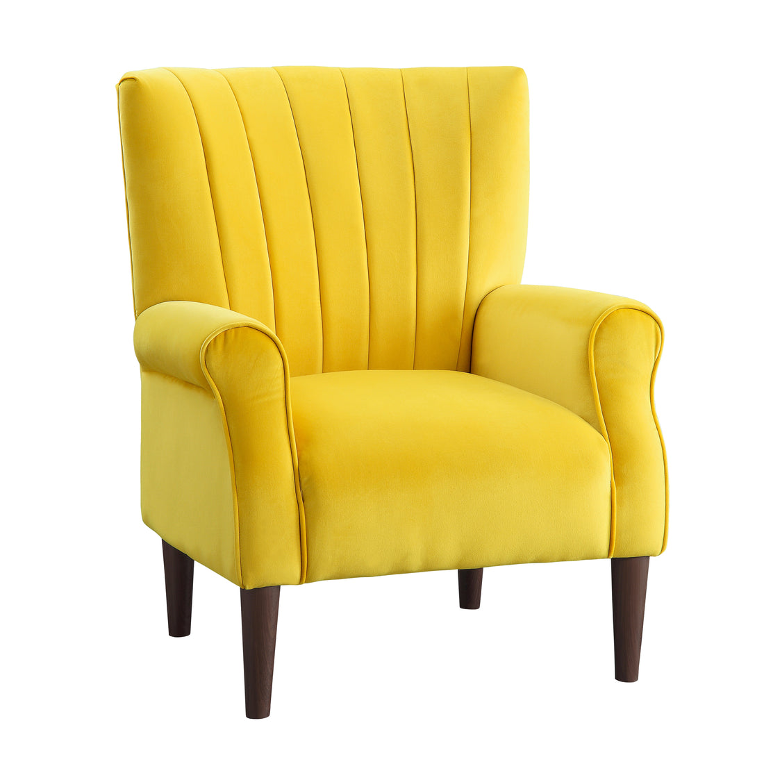 Modern Aesthetic Accent Chair Yellow Velvet Upholstery Channel Tufted Back Solid Wood Furniture 1Pc Stylish Home Traditional Contoured Arms Yellow Primary Living Space Contemporary,Modern Velvet