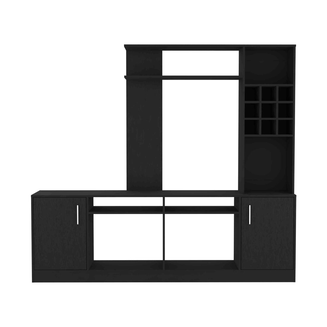 Kava Entertainment Center, Six External Shelves, Double Door Cabinet, Storage Spaces For Tv S Up 37" Black Black Primary Living Space 60 69 Inches Modern Particle Board Particle Board