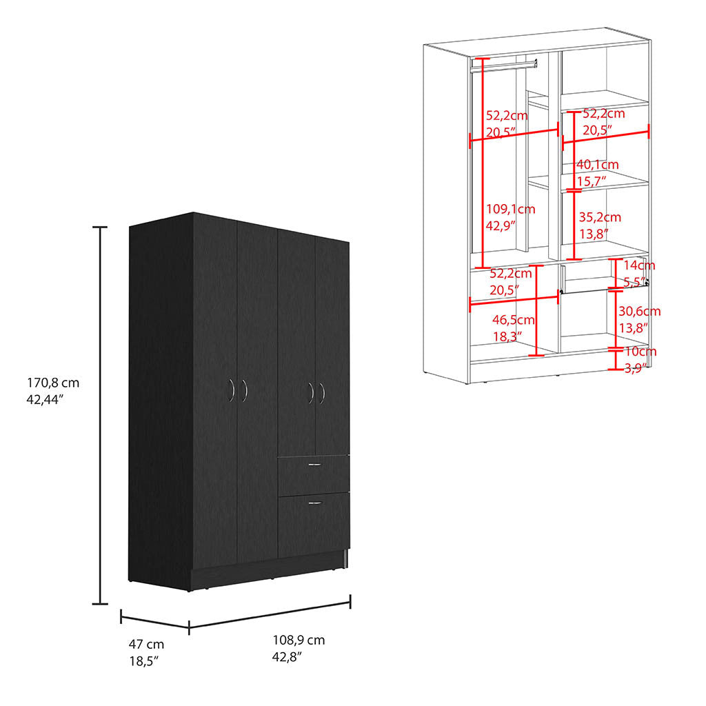 Vaupes Armoire, Double Door Cabinet, One Drawer, Five Interior Shelves, Rod Black White Multicolor Particle Board Particle Board