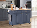 Kitchen Island With Rubber Wood Countertop, Kitchen Cart On 5 Wheels With Storage Cabinet And 2 Top Drawers And A Center Double Layered Storage Drawer For Dinning Room, Blue Blue Dining Room Rectangular Rubberwood Solid Wood Mdf Large 56 In