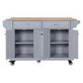 Kitchen Island With Rubber Wood Countertop, Kitchen Cart On 5 Wheels With Storage Cabinet And 2 Top Drawers And A Center Double Layered Storage Drawer For Dinning Room, Grey Grey Dining Room Rectangular Rubberwood Solid Wood Mdf Large 56 In