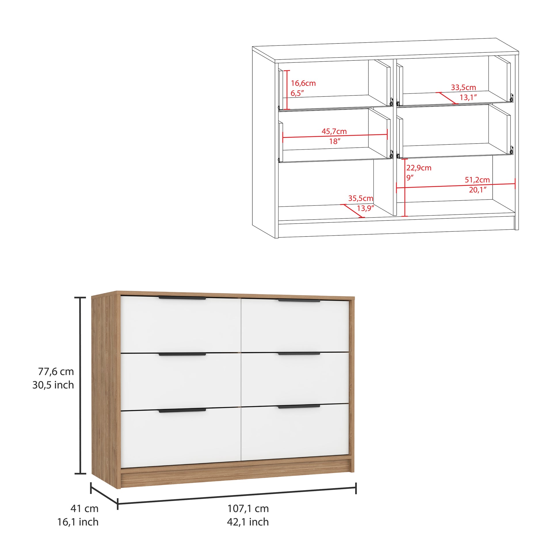 Kaia 4 Drawers Dresser, Superior Top Pine White Multicolor Bedroom Modern Particle Board Particle Board