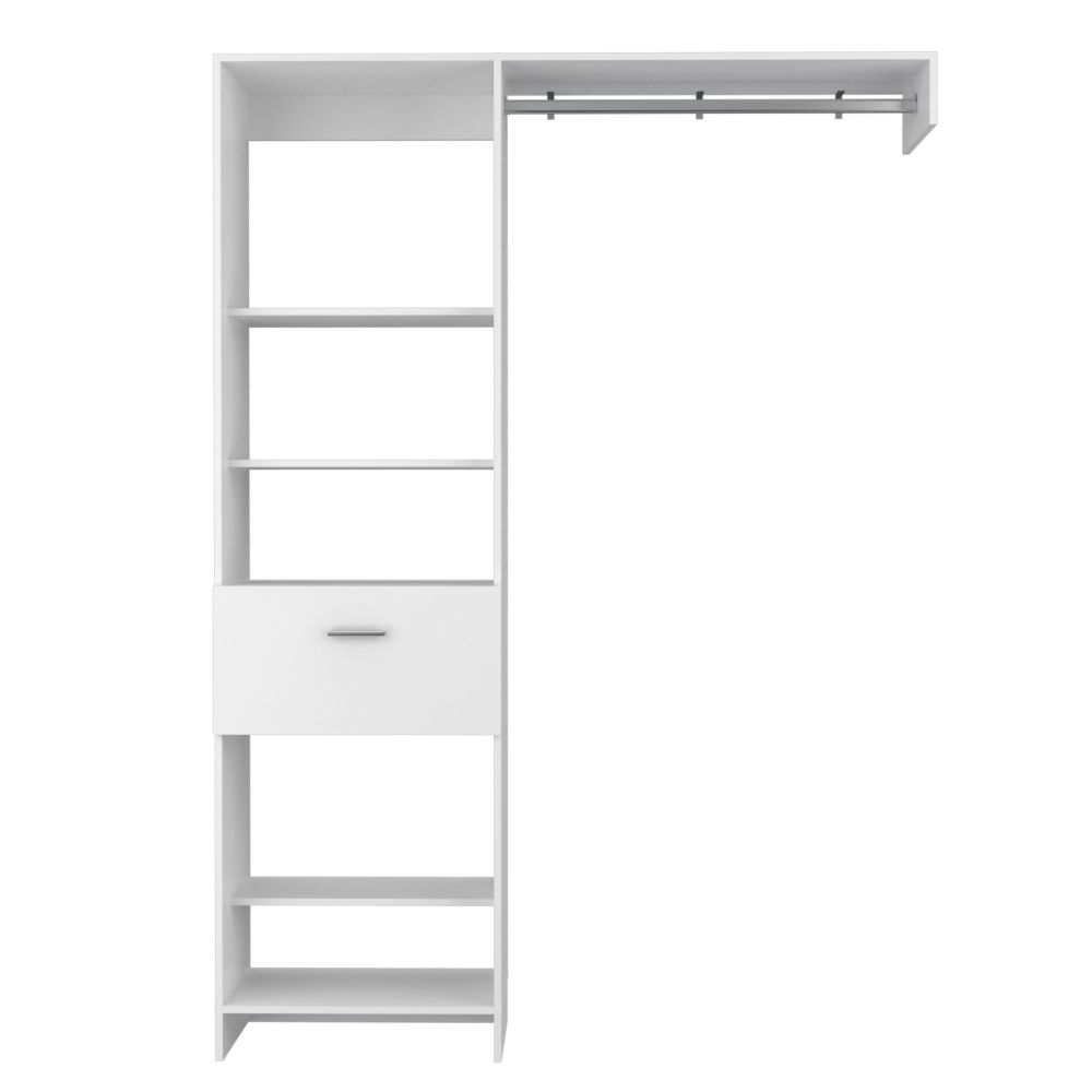 Manchester 150 Closet System, Metal Rod, Five Open Shelves, One Drawer White White Bedroom Modern Particle Board Particle Board