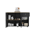 Kitchen Island Cart Victoria, Four Interior Shelves, Six Carters, One Drawer, Double Door Cabinet Black Black Modern Rectangular Stationary Kitchen Islands Particle Board Particle Board Medium 40 55In