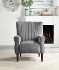 Modern Aesthetic Accent Chair Dark Gray Velvet Channel Tufted Back Solid Wood Furniture 1Pc Stylish Home Traditional Contoured Arms Dark Gray Primary Living Space Contemporary,Modern Velvet