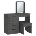 Kaia Makeup Vanity, Four Drawers, One Mirror, Stool Smokey Oak Gray Particle Board Particle Board