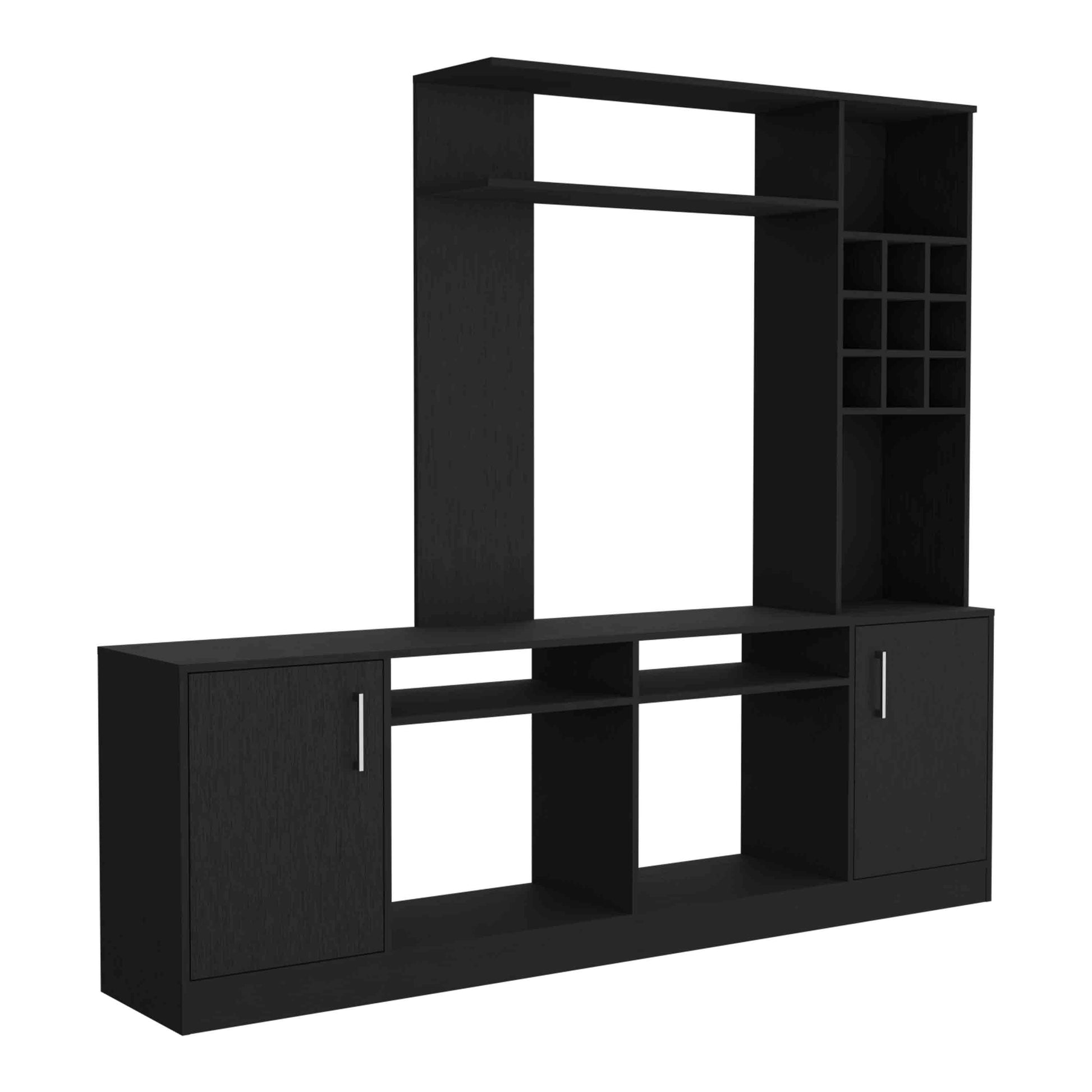 Kava Entertainment Center, Six External Shelves, Double Door Cabinet, Storage Spaces For Tv S Up 37" Black Black Primary Living Space 60 69 Inches Modern Particle Board Particle Board