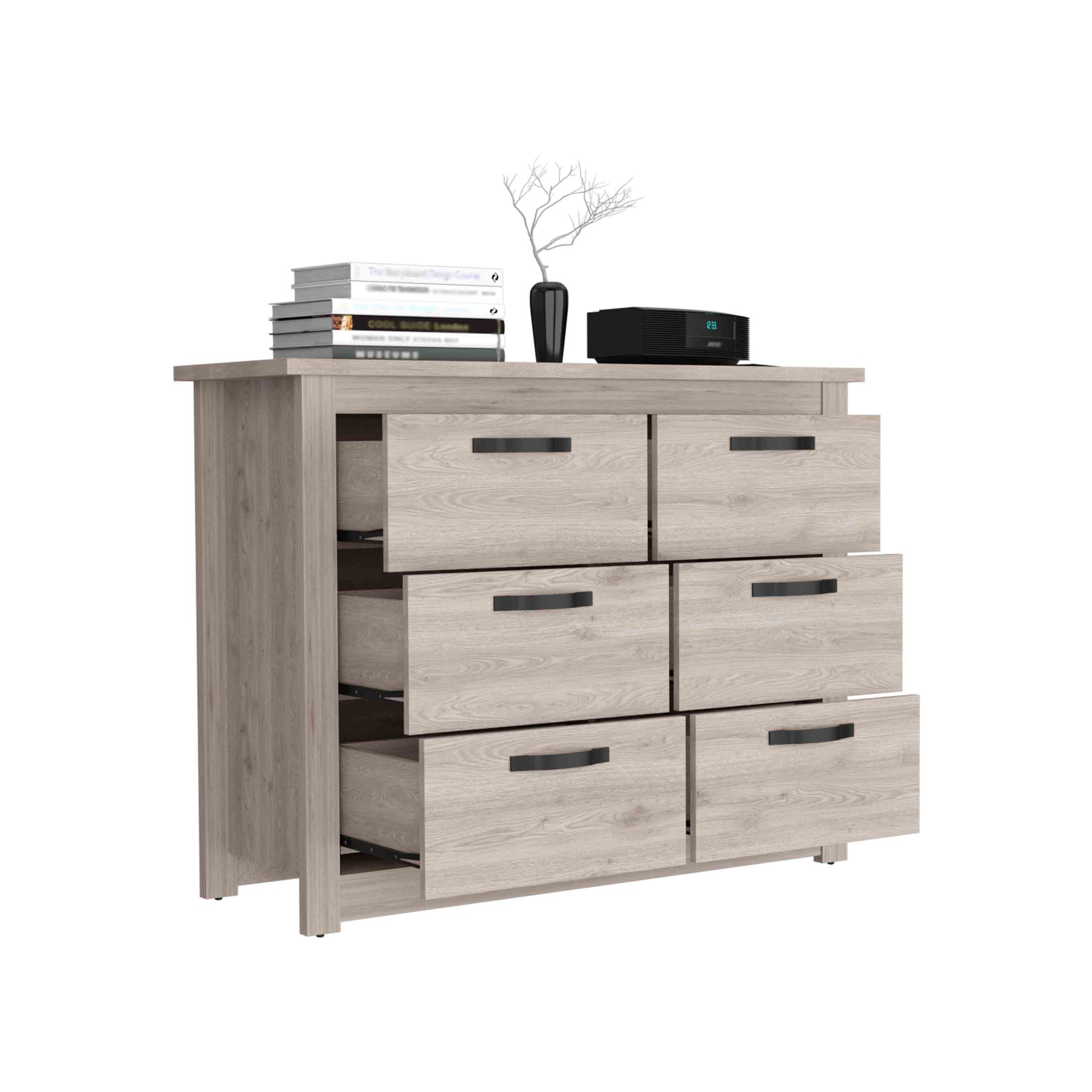 Becca 6 Drawer Double Dresserfour Legs, Metal Hardware Light Gray Gray Bedroom Modern Particle Board Particle Board