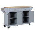 Kitchen Island With Rubber Wood Countertop, Kitchen Cart On 5 Wheels With Storage Cabinet And 2 Top Drawers And A Center Double Layered Storage Drawer For Dinning Room, Grey Grey Dining Room Rectangular Rubberwood Solid Wood Mdf Large 56 In