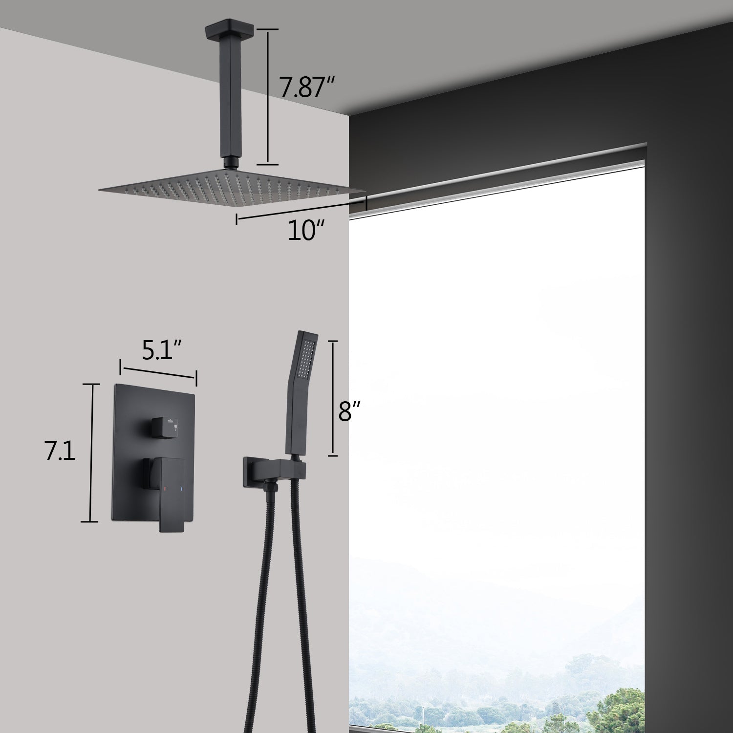 Ceiling Mounted Shower System Combo Set With Handheld And 10"Shower Head Matte Black Bathroom Brass