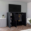 Letna Double Door Cabinet Dresser, Two Drawers, Four Interior Shelves, Three Cabinets With Door, Rod Black Black Particle Board Particle Board