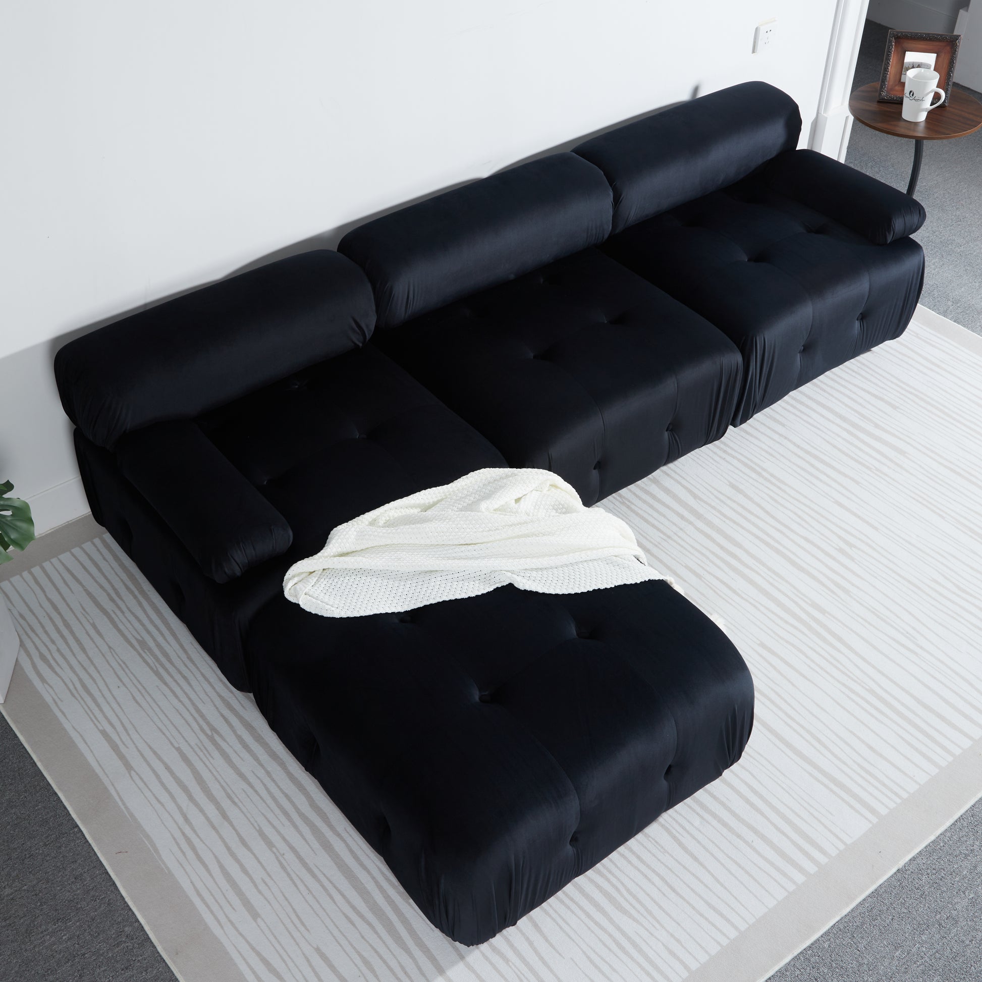 Modular Sectional Sofa Couch, Modern L Shaped Cloud Couch With Reversible Ottoman Convertible Button Tufted Velvet Fabric Couches For Living Room, Diy Combination,Black Black Velvet 4 Seat