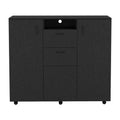 Letna Double Door Cabinet Dresser, Two Drawers, Four Interior Shelves, Three Cabinets With Door, Rod Black Black Particle Board Particle Board