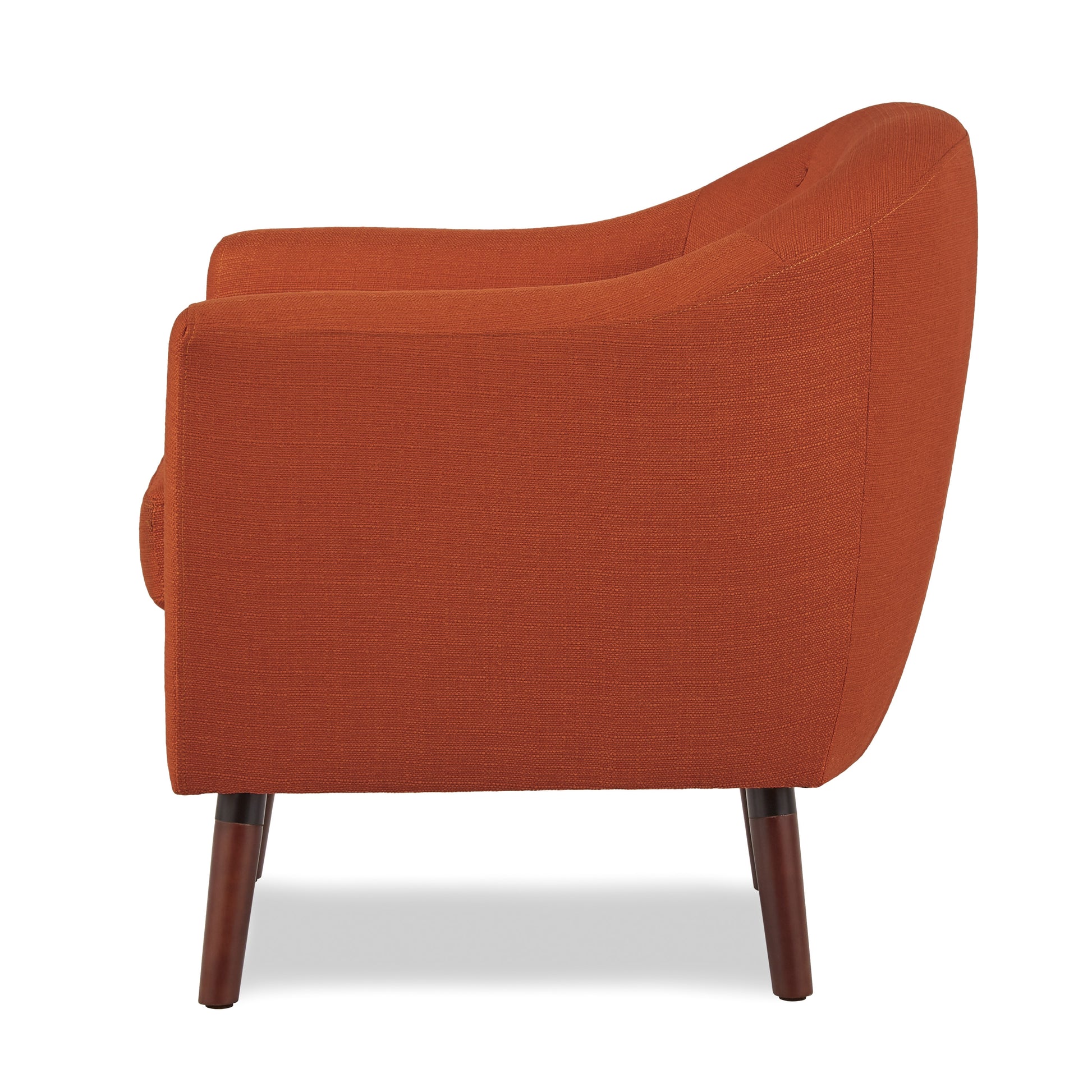 Orange Fabric Upholstered Accent Chair 1Pc Espresso Finish Legs Button Tufted Solid Wood Furniture Living Room Chair Orange Primary Living Space Mid Century Modern,Retro Solid Wood