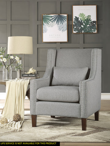 1Pc Traditional Accent Chair With Pillow Trim Light Gray Polyester Upholstered Solid Wood Furniture Modern Living Room Chair Light Gray Primary Living Space Contemporary,Modern Solid Wood