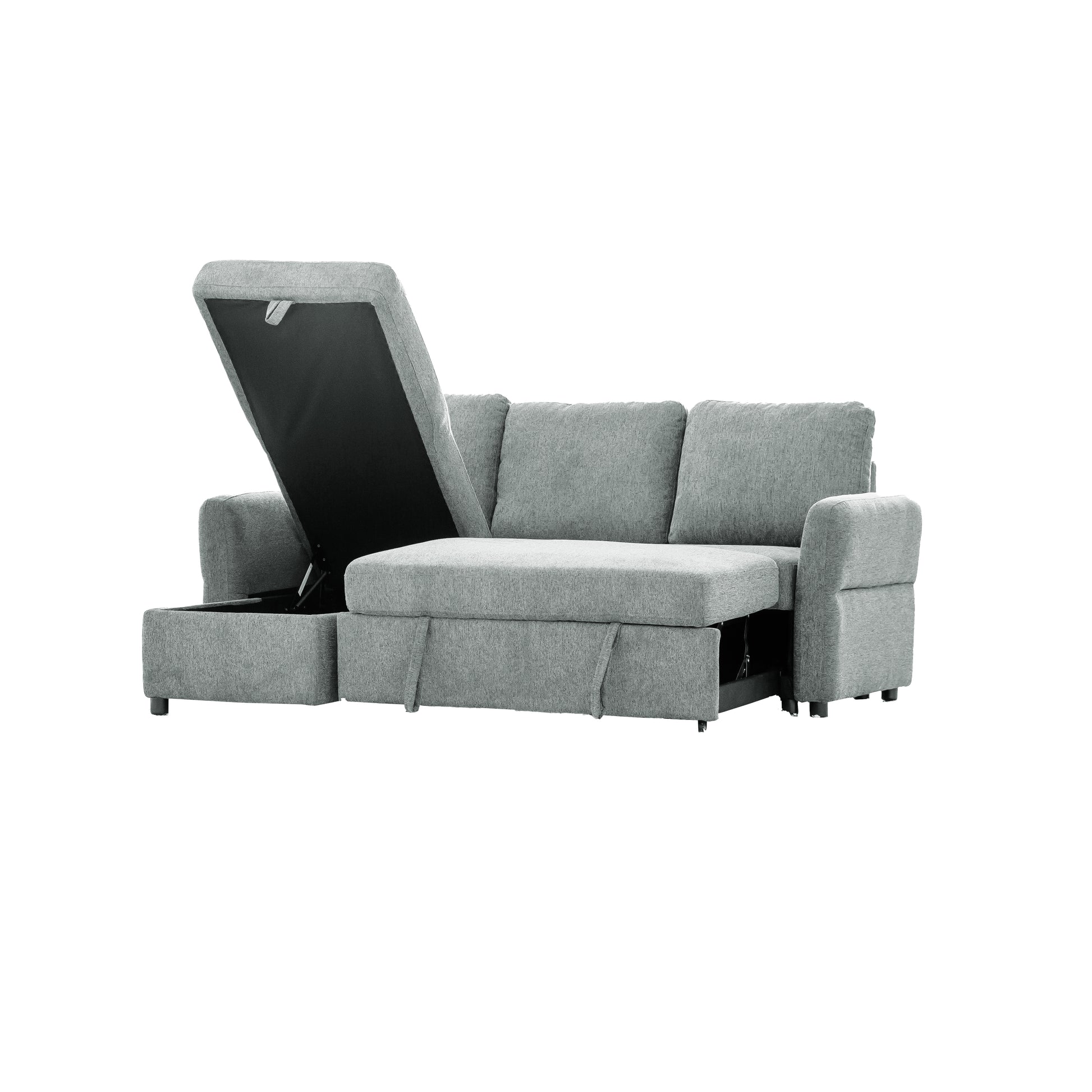 Regis Storage Bed Sectional Grey Grey Microsuede 3 Seat