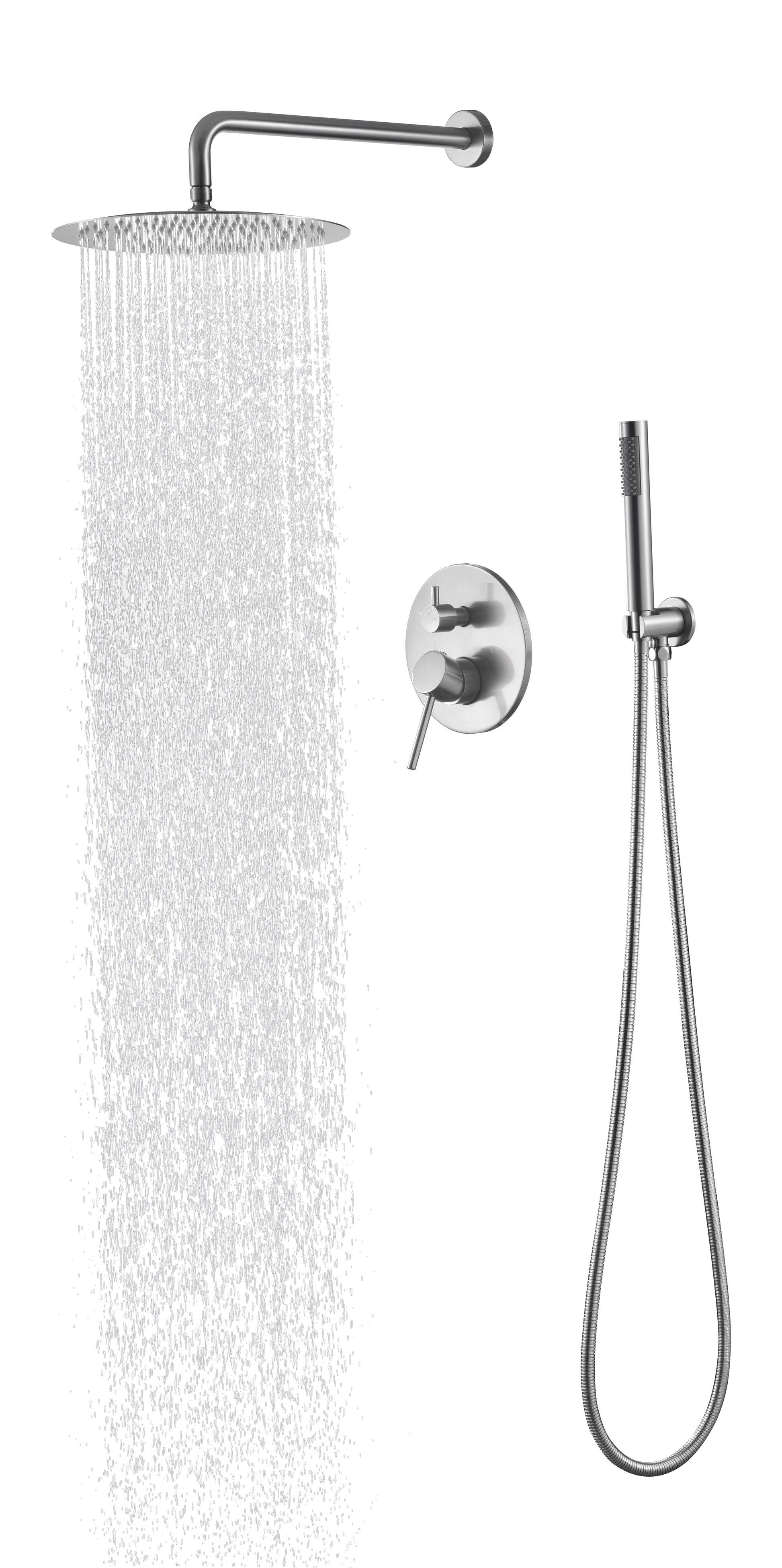 Shower System, Wall Mounted Shower Faucet Set For Bathroom With High Pressure 10" Stainless Steel Rain Shower Head Handheld Shower Set, 2 Way Pressure Balance Shower Valve Kit Brushed Nickel Bathroom Brass