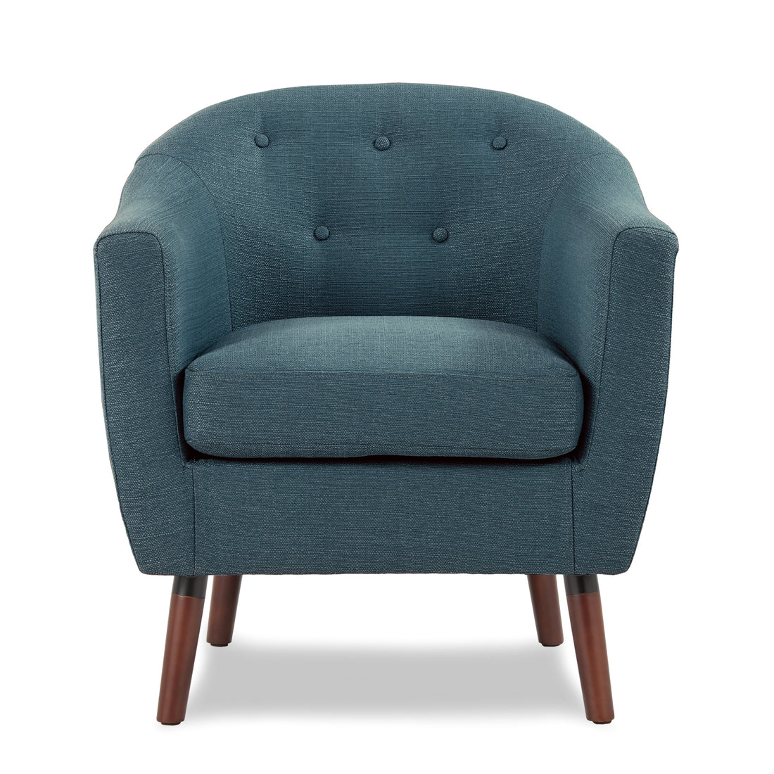 Blue Fabric Upholstered Accent Chair 1Pc Espresso Finish Legs Button Tufted Solid Wood Furniture Living Room Chair Blue Primary Living Space Mid Century Modern,Retro Solid Wood