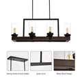 Matte Black Wood Grain Metal Chandelier Fixture, 6 Lights Ceiling Pendant Light For Living Room, Bedroom, Dining Room, Adjustable Heighte26*6 No Include Bulb , W36.6*W13.5*H42.9 Matte Black American Design,Luxury,Modern,Vintage Glass Metal