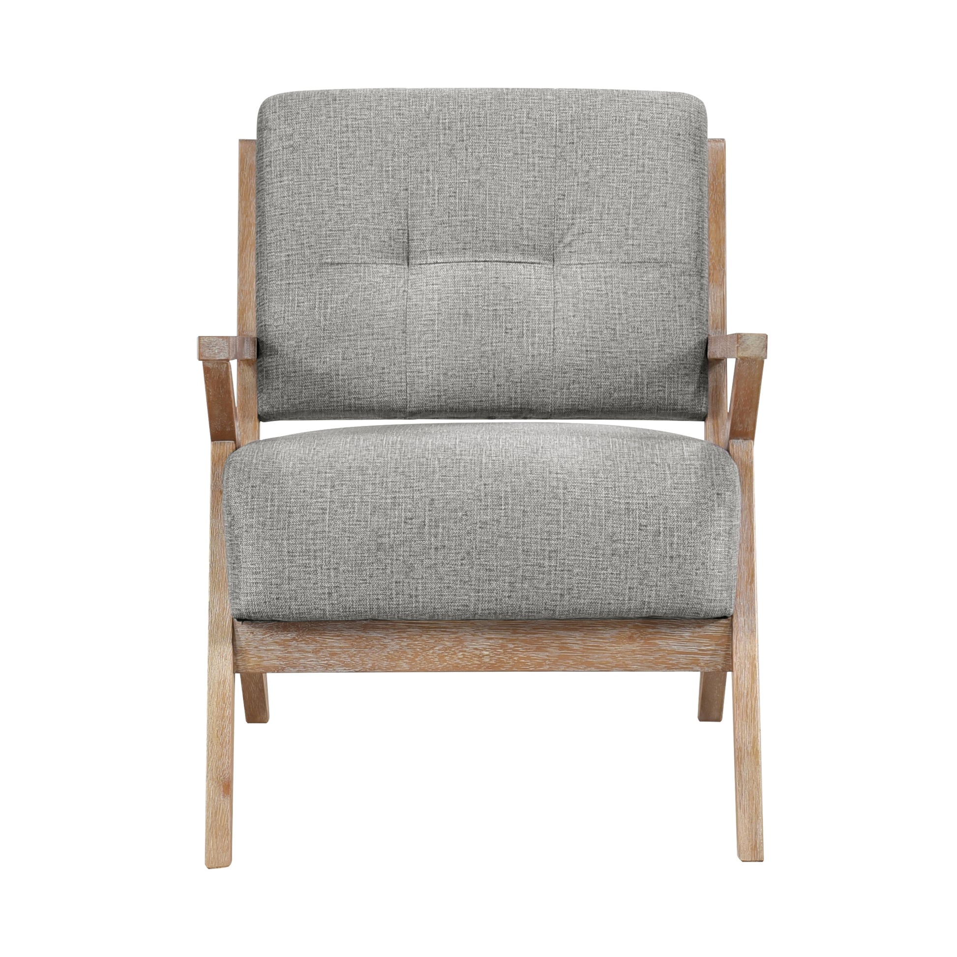 Modern Tufted Back Accent Chair 1Pc Gray Upholstery Antique Finish Solid Rubberwood Unique Design Furniture Gray Primary Living Space Modern,Rustic Rubberwood Solid Wood