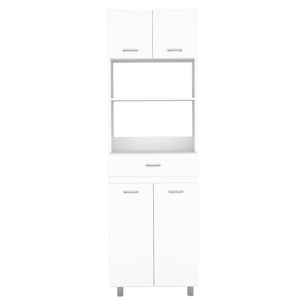 Caribe Microwave Cabinet, Four Legs, One Drawer, Double Door, One Shelf White Freestanding 3 4 Shelves White Kitchen Particle Board Particle Board