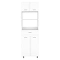 Caribe Microwave Cabinet, Four Legs, One Drawer, Double Door, One Shelf White Freestanding 3 4 Shelves White Kitchen Modern Particle Board Particle Board