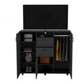 Letna Double Door Cabinet Dresser, Two Drawers, Four Interior Shelves, Three Cabinets With Door, Rod Black Black Particle Board Particle Board