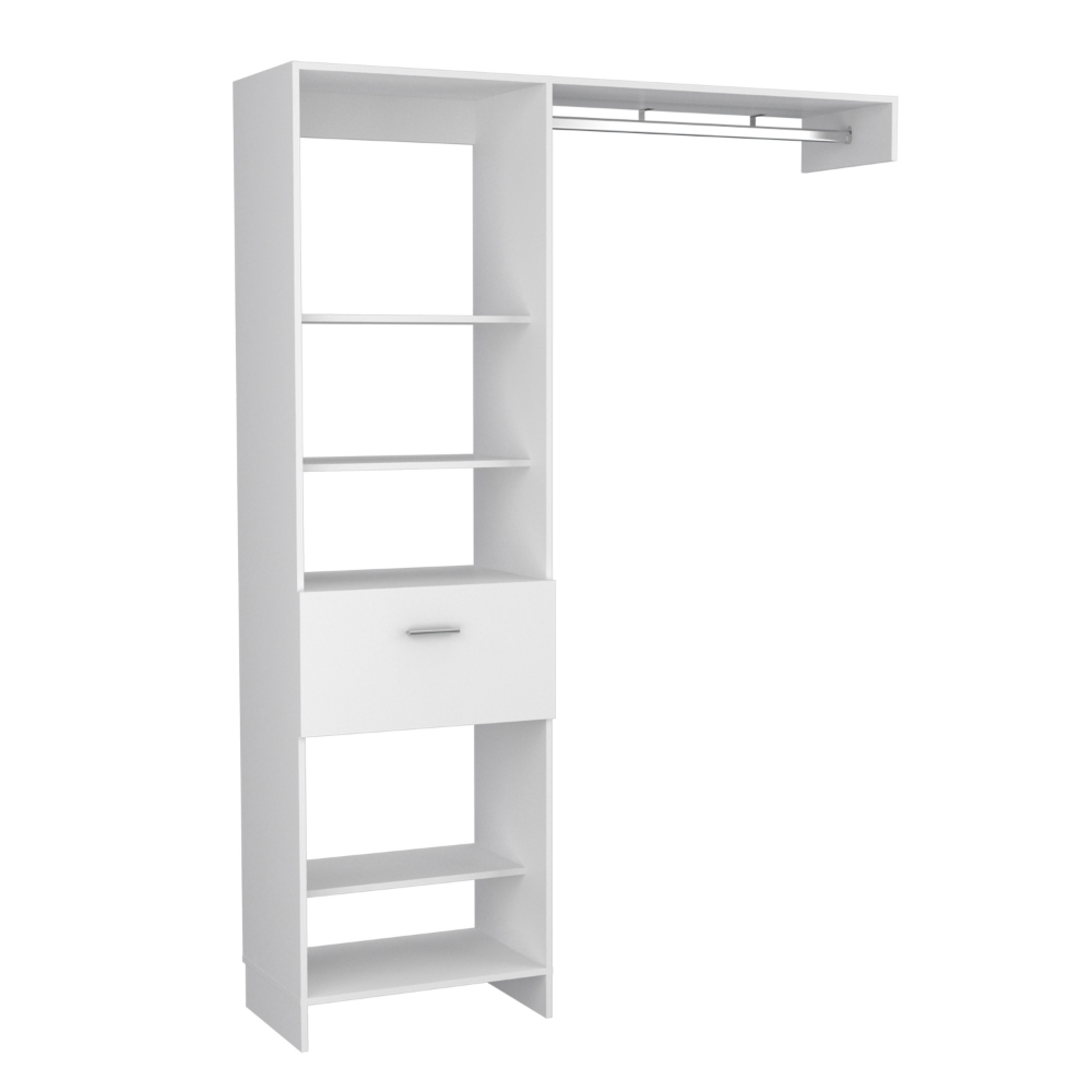 Manchester 150 Closet System, Metal Rod, Five Open Shelves, One Drawer White White Bedroom Modern Particle Board Particle Board