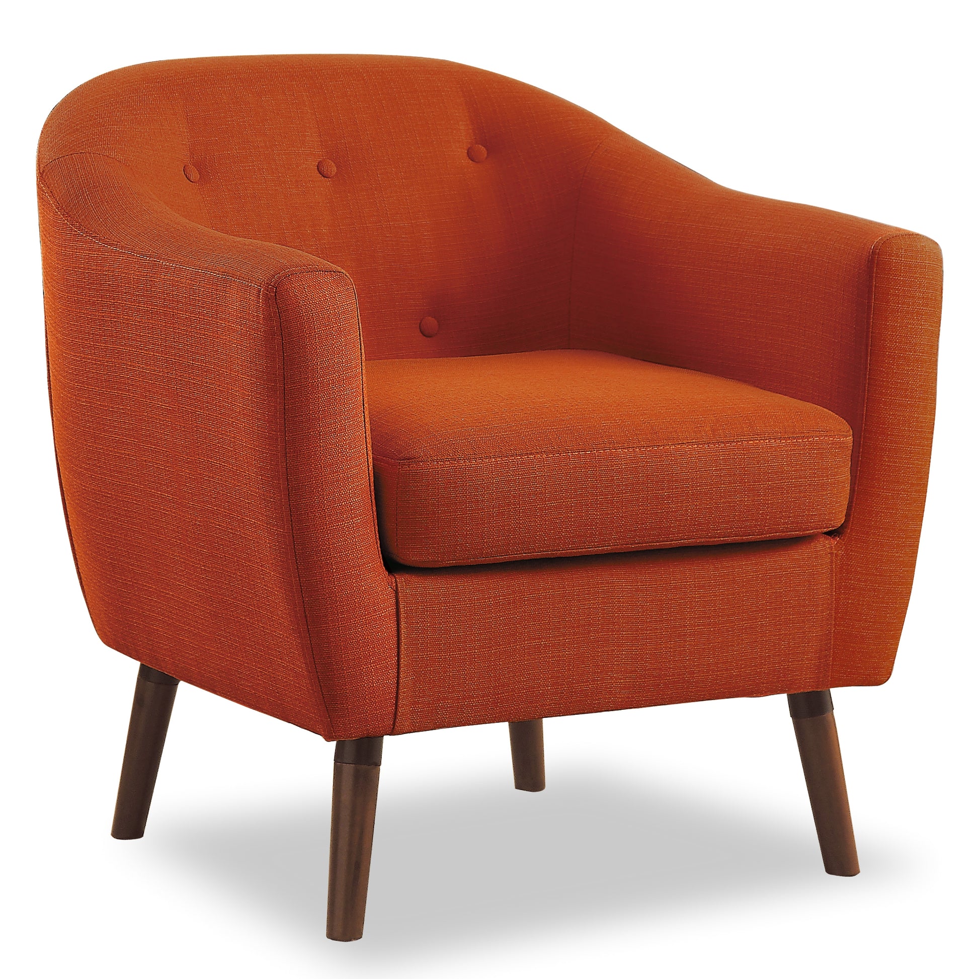 Orange Fabric Upholstered Accent Chair 1Pc Espresso Finish Legs Button Tufted Solid Wood Furniture Living Room Chair Orange Primary Living Space Mid Century Modern,Retro Solid Wood