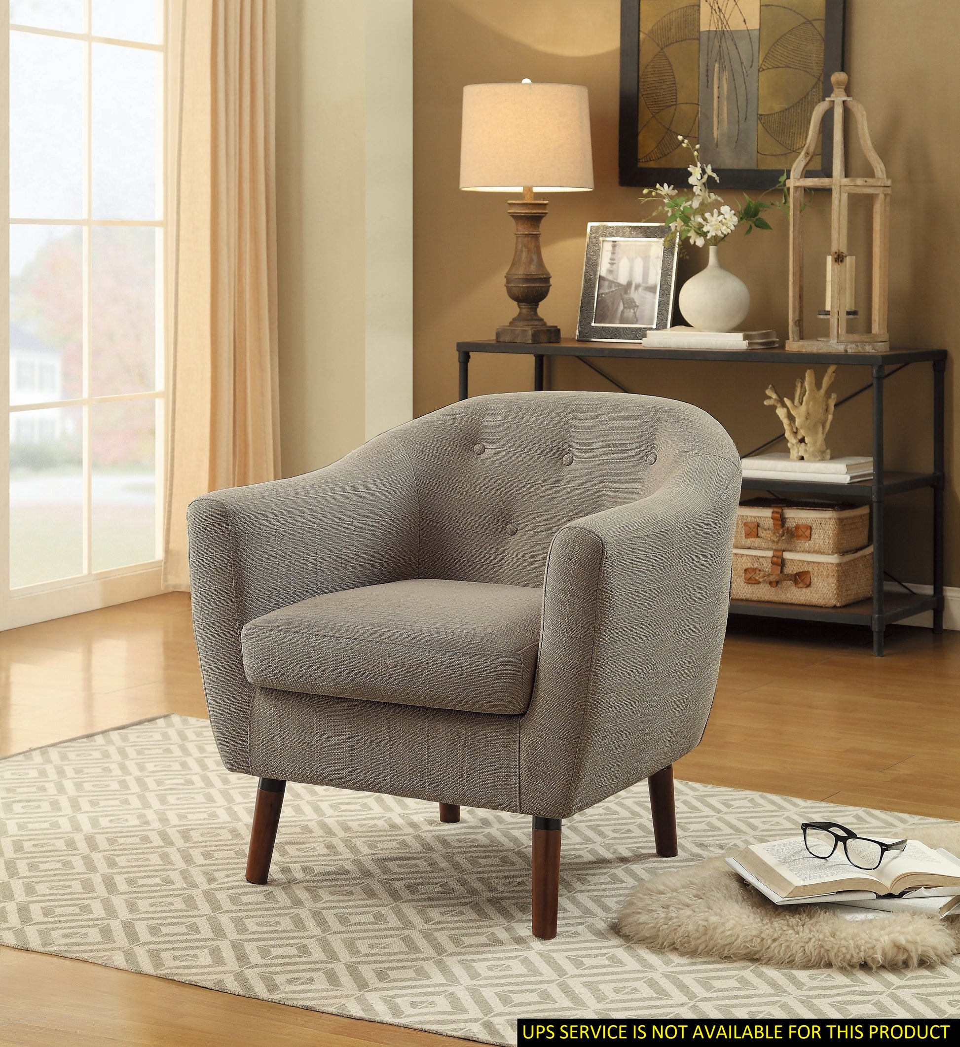 Beige Fabric Upholstered Accent Chair 1Pc Espresso Finish Legs Button Tufted Solid Wood Furniture Living Room Chair Beige Primary Living Space Mid Century Modern,Retro Solid Wood