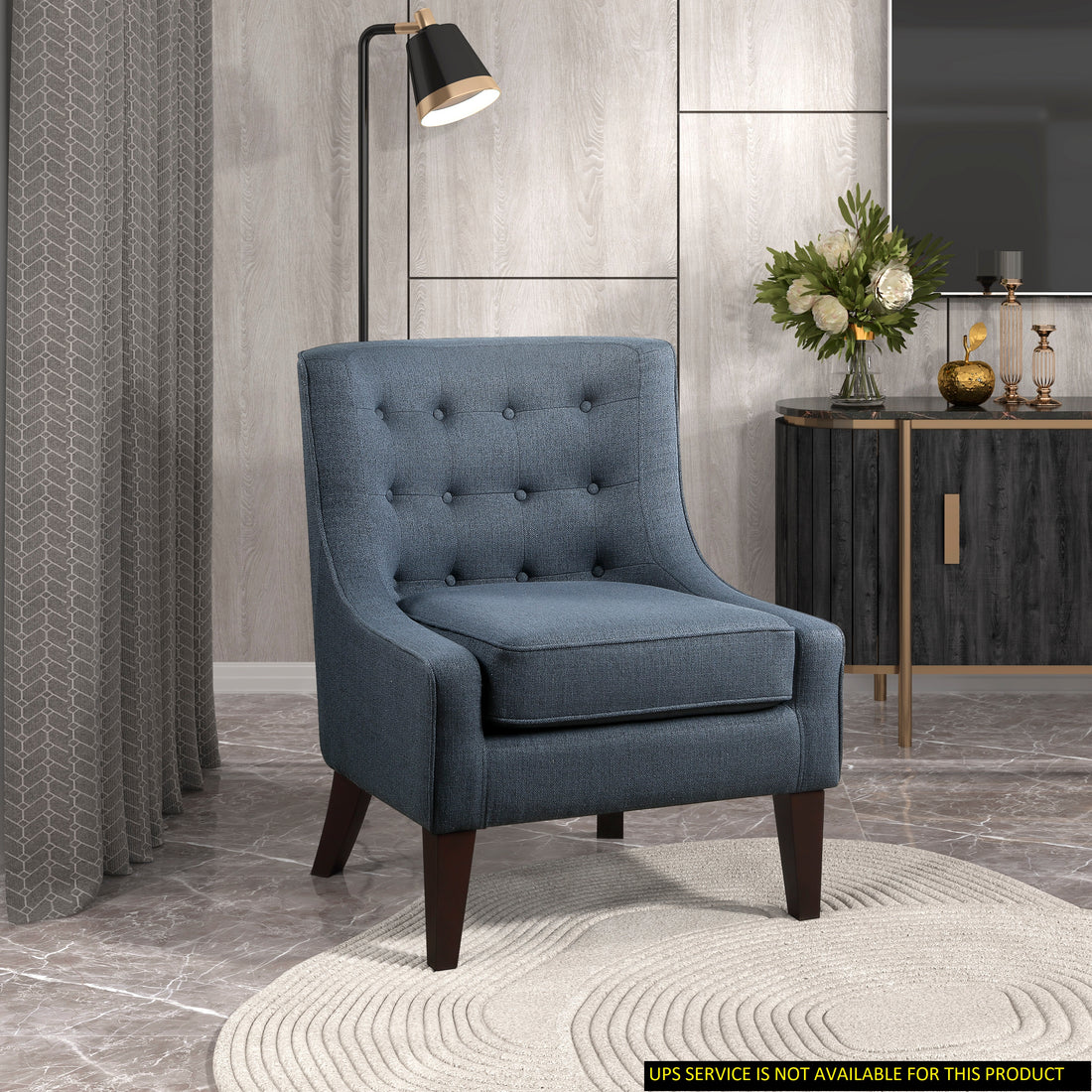 Classic Living Room 1Pc Accent Chair Button Tufted Blue Fabric Upholstery Solid Wood Furniture Reversible Seat Cushion Blue Primary Living Space Classic,Modern Solid Wood